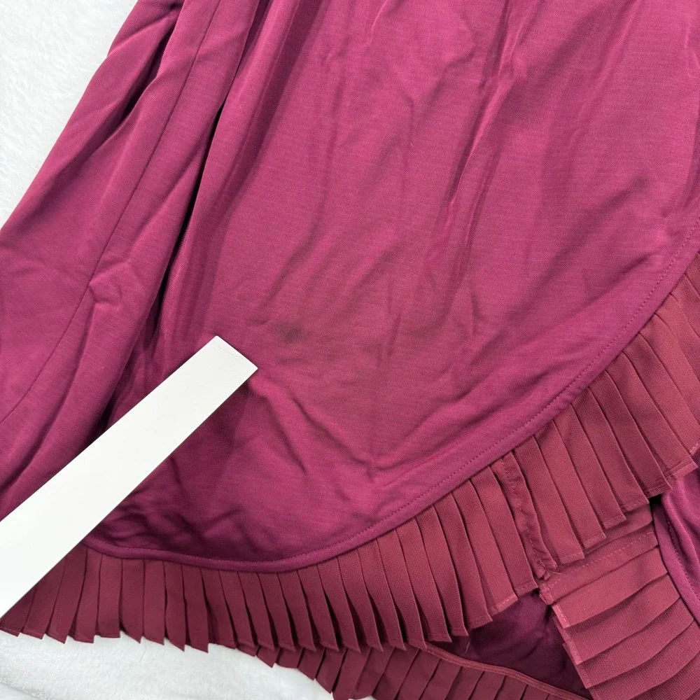 Tory Burch Whitney Wrap ASO Burgundy Pleated Ruffle Wrap‎ Midi Dress S P READ